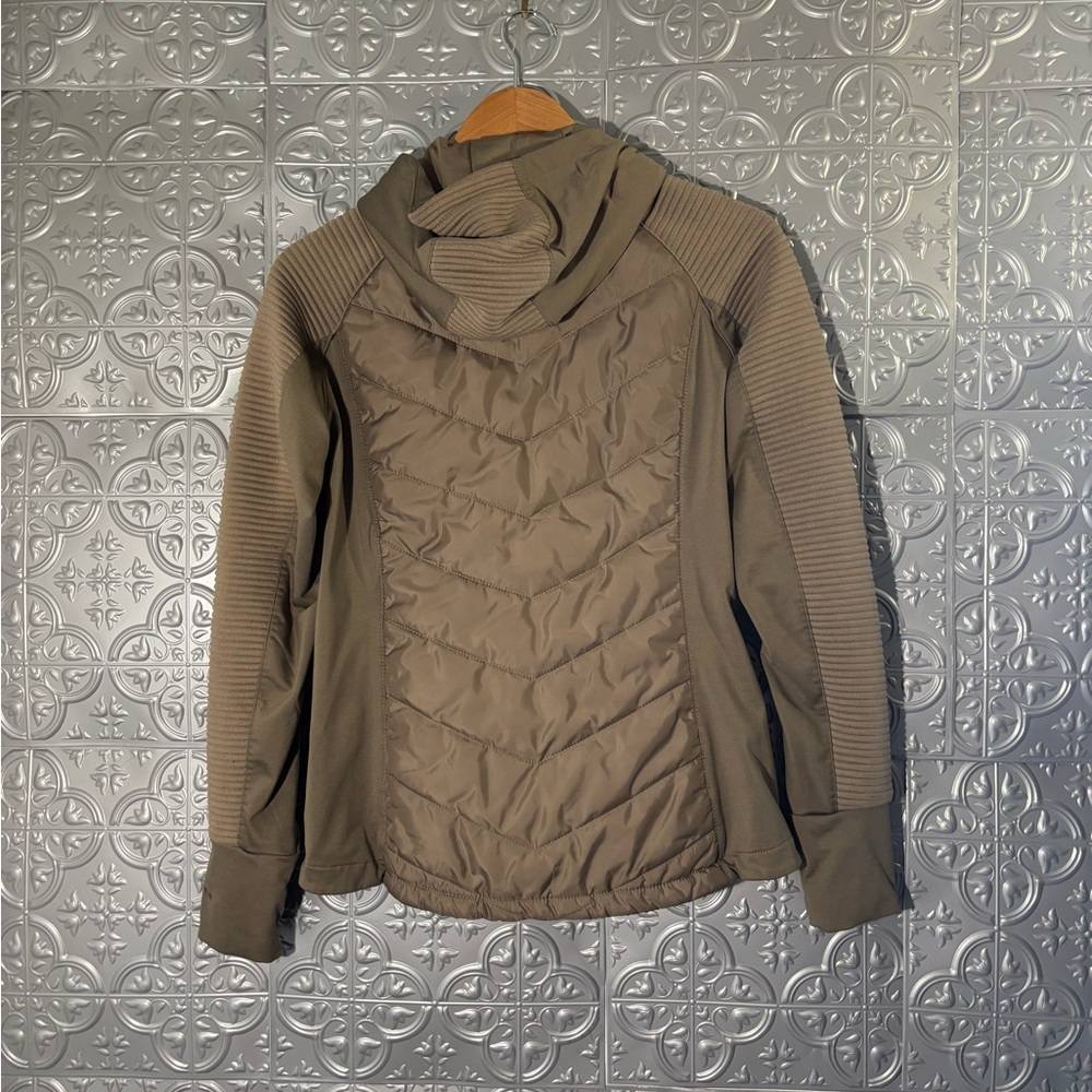 h&m puffer hooded lightweight outdoor jacket in dark beige, size small - Picture 7 of 10